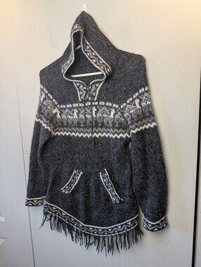 100% Alpaca Wool Women Sweater Made In Peru Size ? (Small) Gray White Hoodie